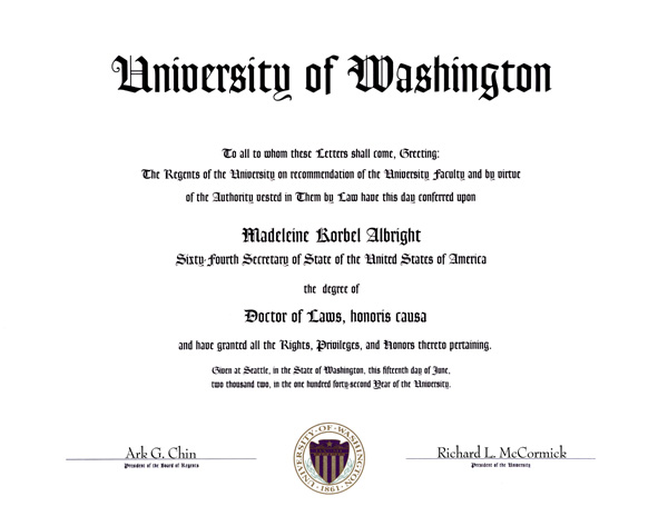 The University of Washington: Honorary Degrees